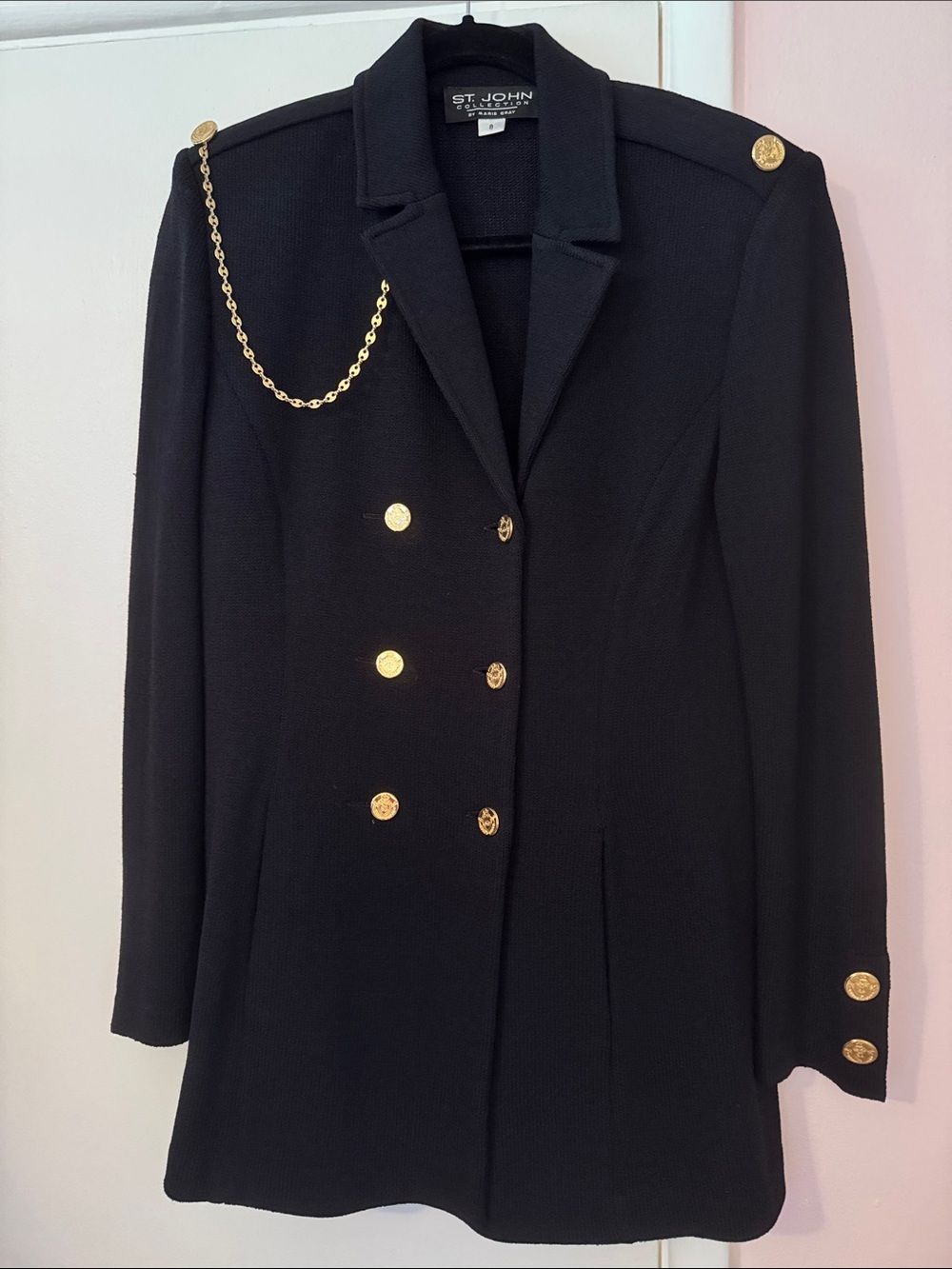 St. John Collection Black Blazer with Gold Chain and Buttons